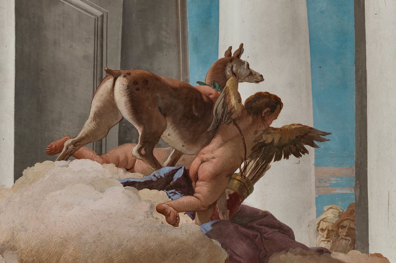 Palazzina (pieni rakennus), eteinen: "Iphigenian uhri", yksityiskohta Artemiksen Iphigenian tilalle lähettämästä hirvenestä tekijältä Giovanni Battista Tiepolo
