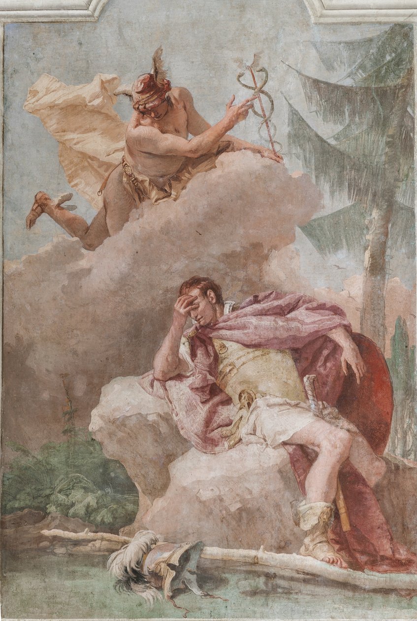 Palazzina (pieni rakennus), Aeneidin kolmas huone tai huone: "Aeneas haaveilee Merkuriuksesta, joka käskee hänet lähtemään" tekijältä Giovanni Battista Tiepolo