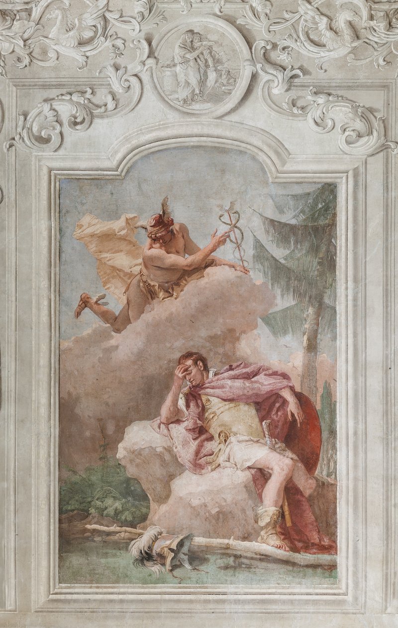 Palazzina (pieni rakennus), Aeneidin kolmas huone tai huone: "Aeneas haaveilee Merkuriuksesta, joka käskee hänet lähtemään" tekijältä Giovanni Battista Tiepolo