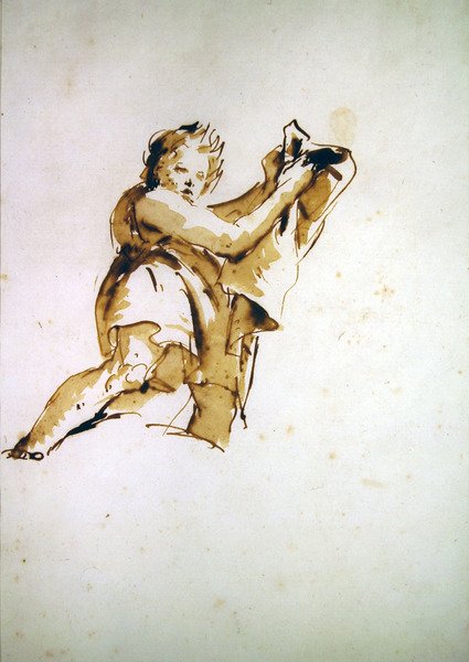 Tutkimus nuoresta pitelemässä viittaa (kynä ja ruskea muste ja pesu paperille) tekijältä Giovanni Battista Tiepolo