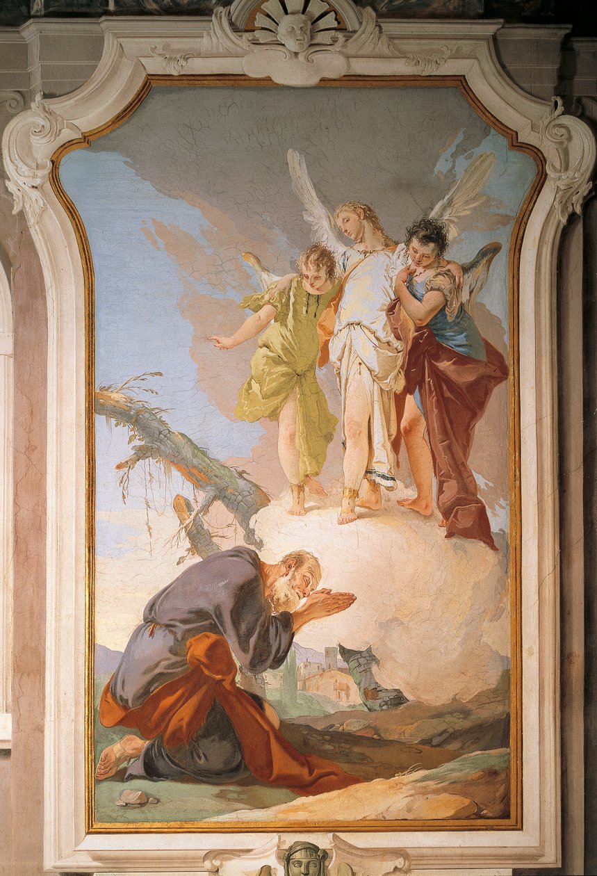 Abraham ja enkelit, Giovanni Battista Tiepolo (1696-1770), fresko, patriarkaalinen palatsi, vierassali, Udine tekijältä Giovanni Battista Tiepolo