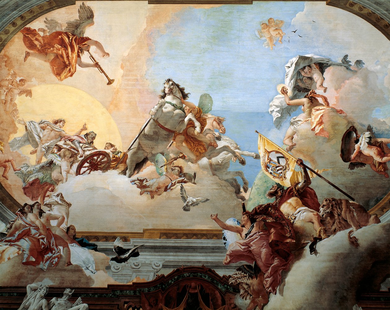Allegoria luotu Lodovico Rezzonicon ja jalo venetsialaisen Faustina Savorgnanin avioliittoa varten vuonna 1758, Giambattista Tiepolo (1696-1770), fresko, Ca 