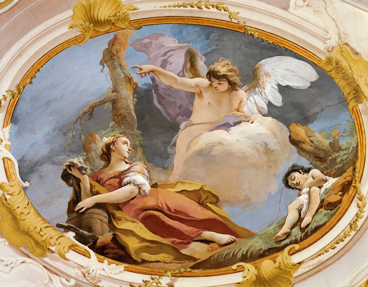 Enkeli lohduttaa Hagaria erämaassa, Giovanni Battista Tiepolo (1696-1770), fresko, patriarkaalinen palatsi, vierassali, Udine tekijältä Giovanni Battista Tiepolo