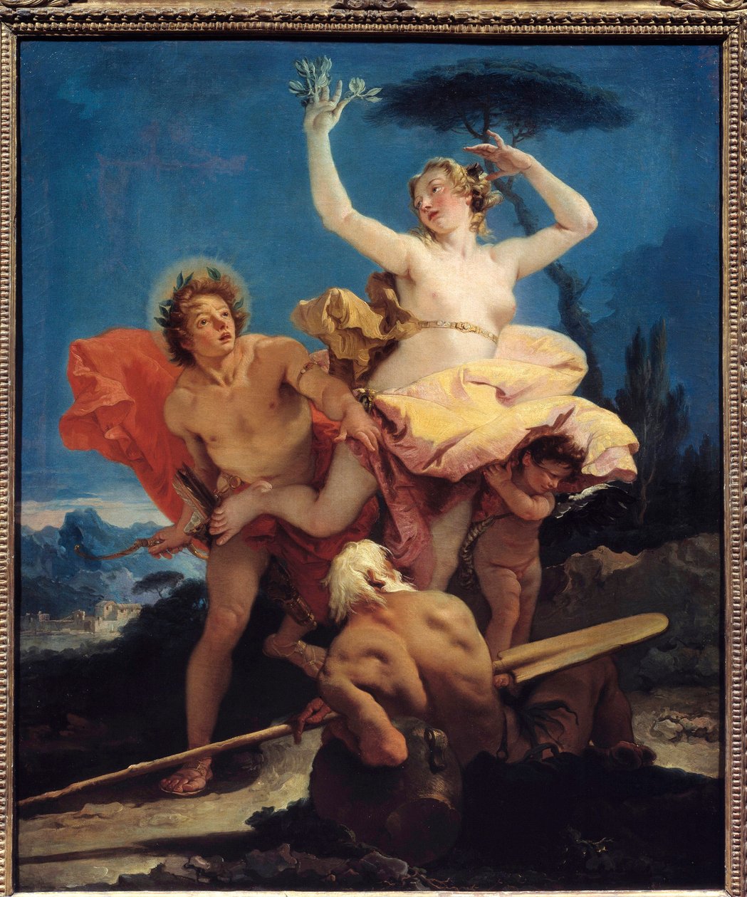 Giovanni Tiepolon (1696-1770) Apollo ja Daphne maalaus 1700-luvun aurinko. 0,96x0,79 m tekijältä Giovanni Battista Tiepolo