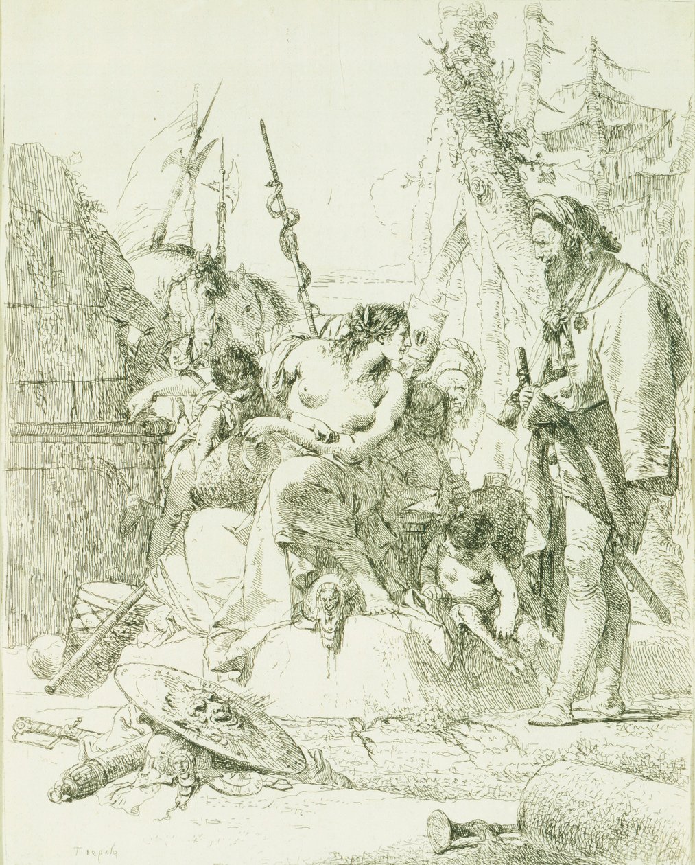 Giambattista Tiepolon (1696-1770) capriccio, kaiverrus tekijältä Giovanni Battista Tiepolo