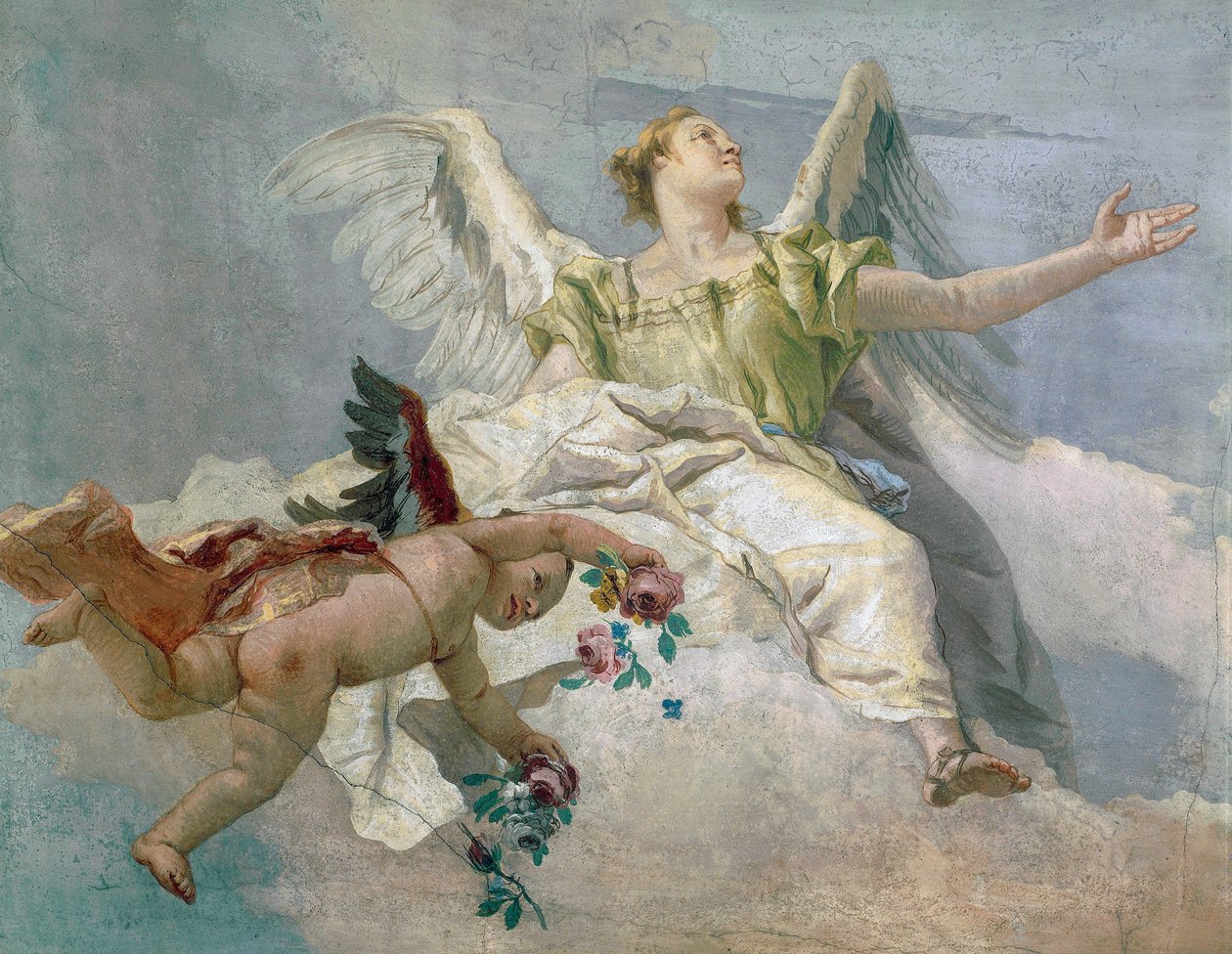 Glory of Angels, kirjoittanut Giovanni Battista Tiepolo (1696-1770), fresko, yksityiskohta, Puhtauden oratorio, Udine tekijältä Giovanni Battista Tiepolo