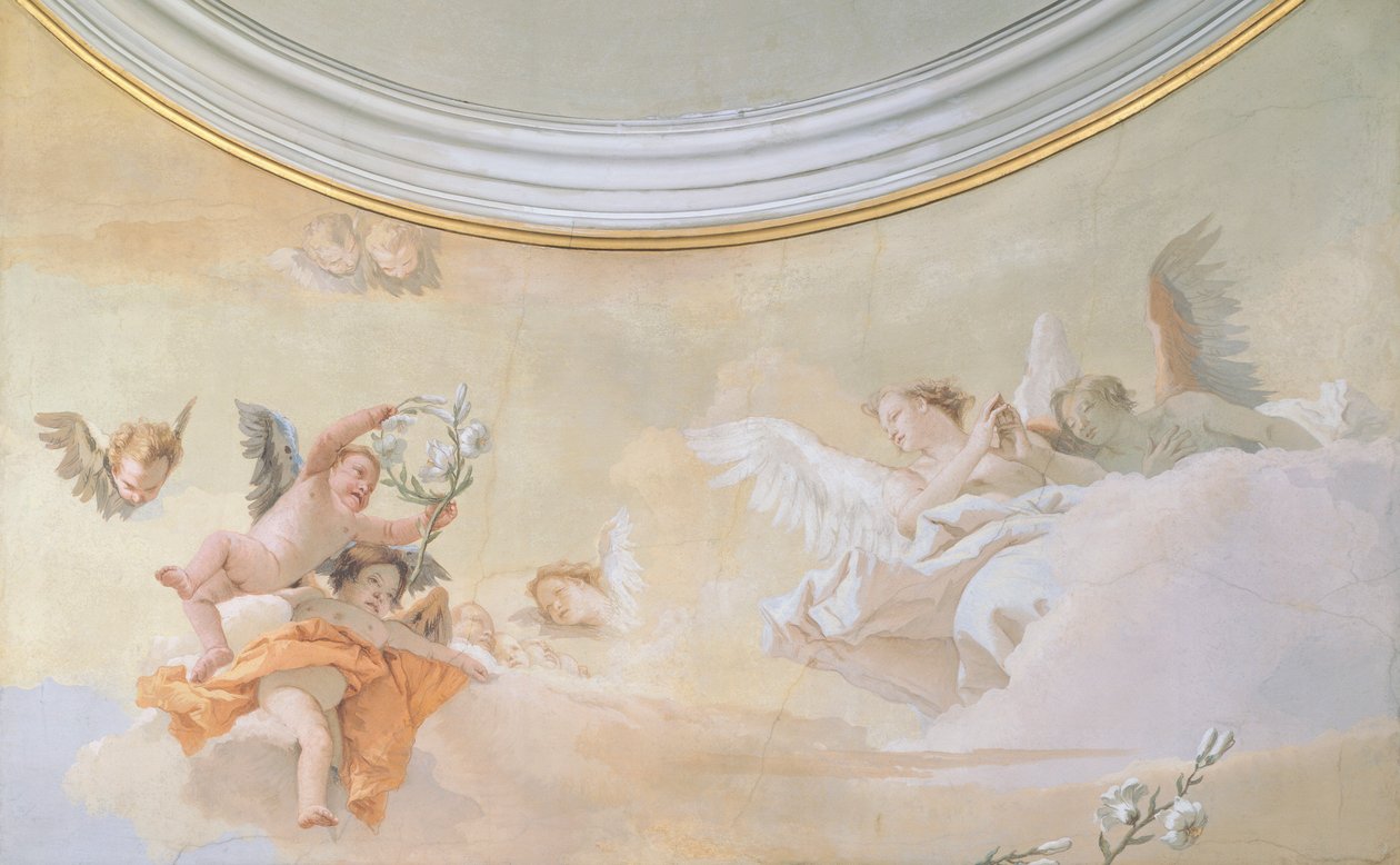 Taivaaseenotto, Giambattista Tiepolo (1696-1770), fresko, yksityiskohta, Puhtauden oratorio, Udine tekijältä Giovanni Battista Tiepolo