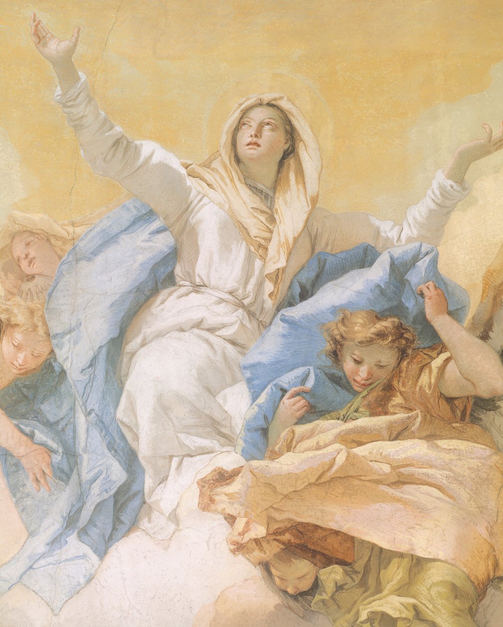 Marian taivaaseenastuminen, Giambattista Tiepolo (1696-1770), fresko, yksityiskohta, Puhtauden oratorio, Udine, Italia tekijältä Giovanni Battista Tiepolo