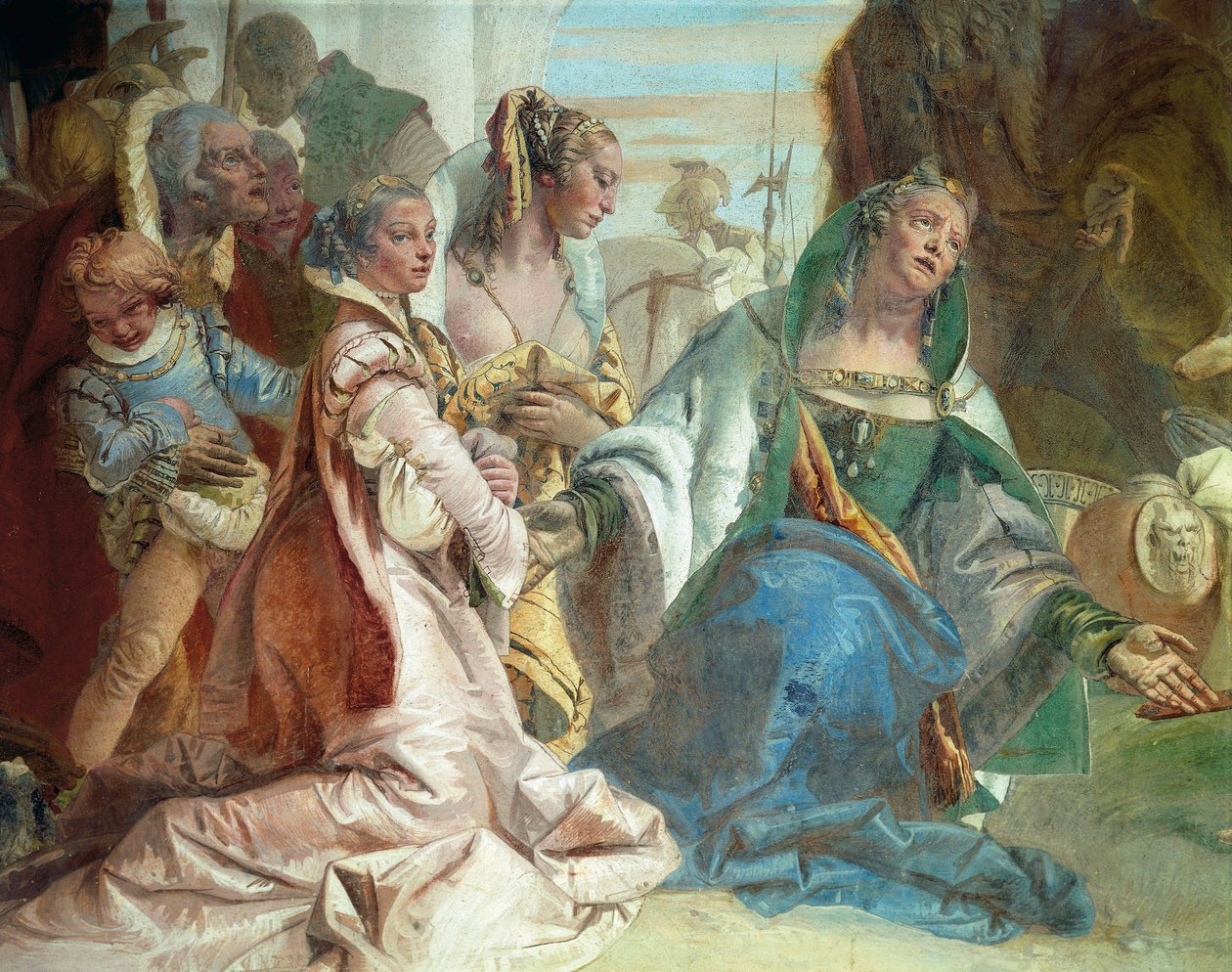 Darius III Codomanin perhe, yksityiskohta Scipio Africanuksen ja Aleksanteri Suuren Gloriesista tekijältä Giovanni Battista Tiepolo