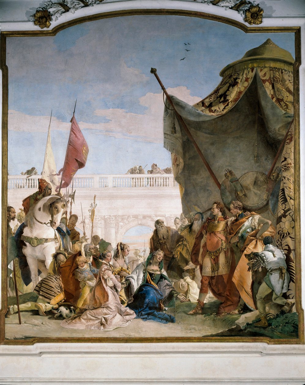 Darius III Codomanin perhe, yksityiskohta Scipio Africanuksen ja Aleksanteri Suuren Gloriesista tekijältä Giovanni Battista Tiepolo