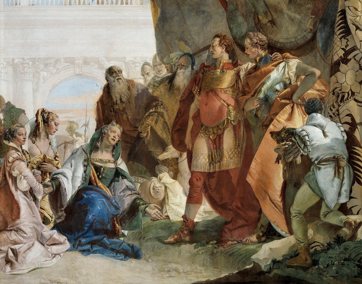 Darius III Codomanin perhe, yksityiskohta Scipio Africanuksen ja Aleksanteri Suuren Gloriesista tekijältä Giovanni Battista Tiepolo