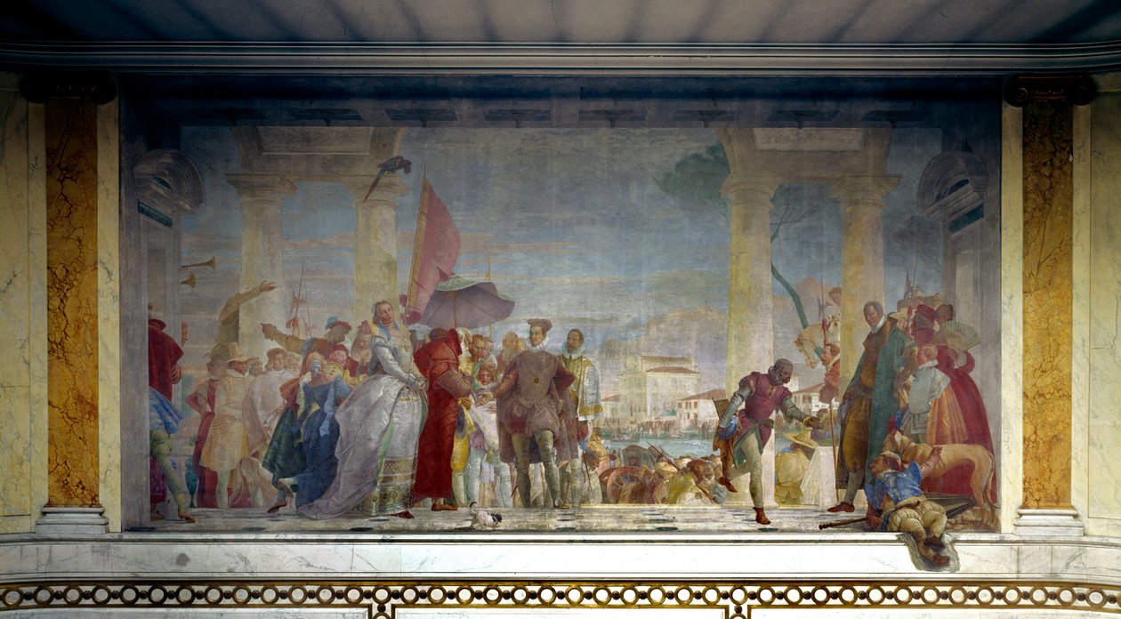 Federico Contarini otti Ranskan kuninkaan Henrik III:n (1551-1589) vastaan Venetsiassa vuonna 1574 Miran huvilan sisäänkäynnillä. Giovanni Tiepolon (1696-1770) maalaus tekijältä Giovanni Battista Tiepolo