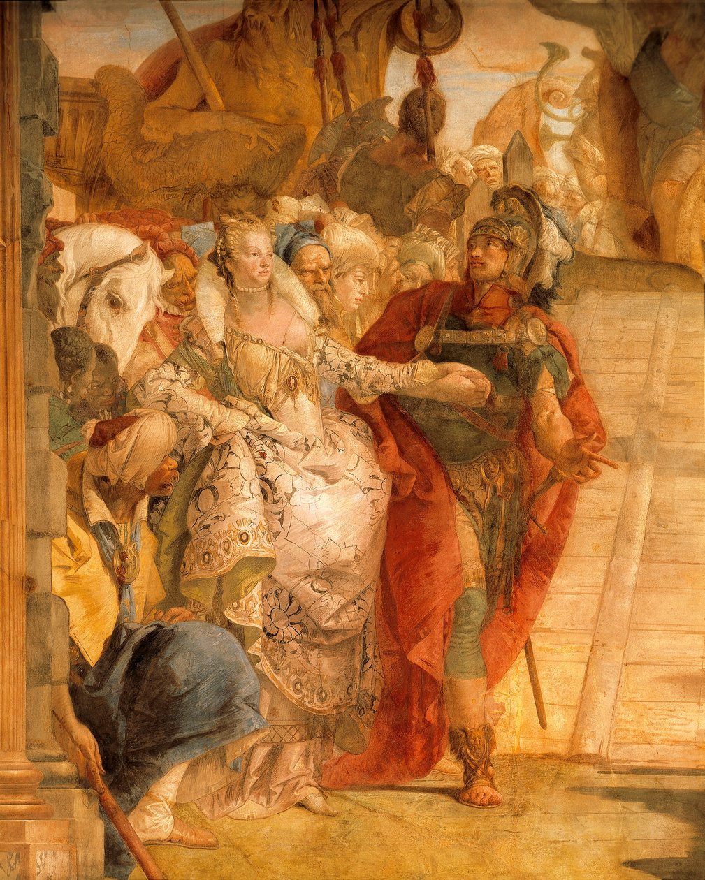 Antoniuksen ja Kleopatran tapaaminen, Giambattista Tiepolo (1696-1770), fresko, yksityiskohta, Palazzo Labia, Venetsia, Italia tekijältä Giovanni Battista Tiepolo