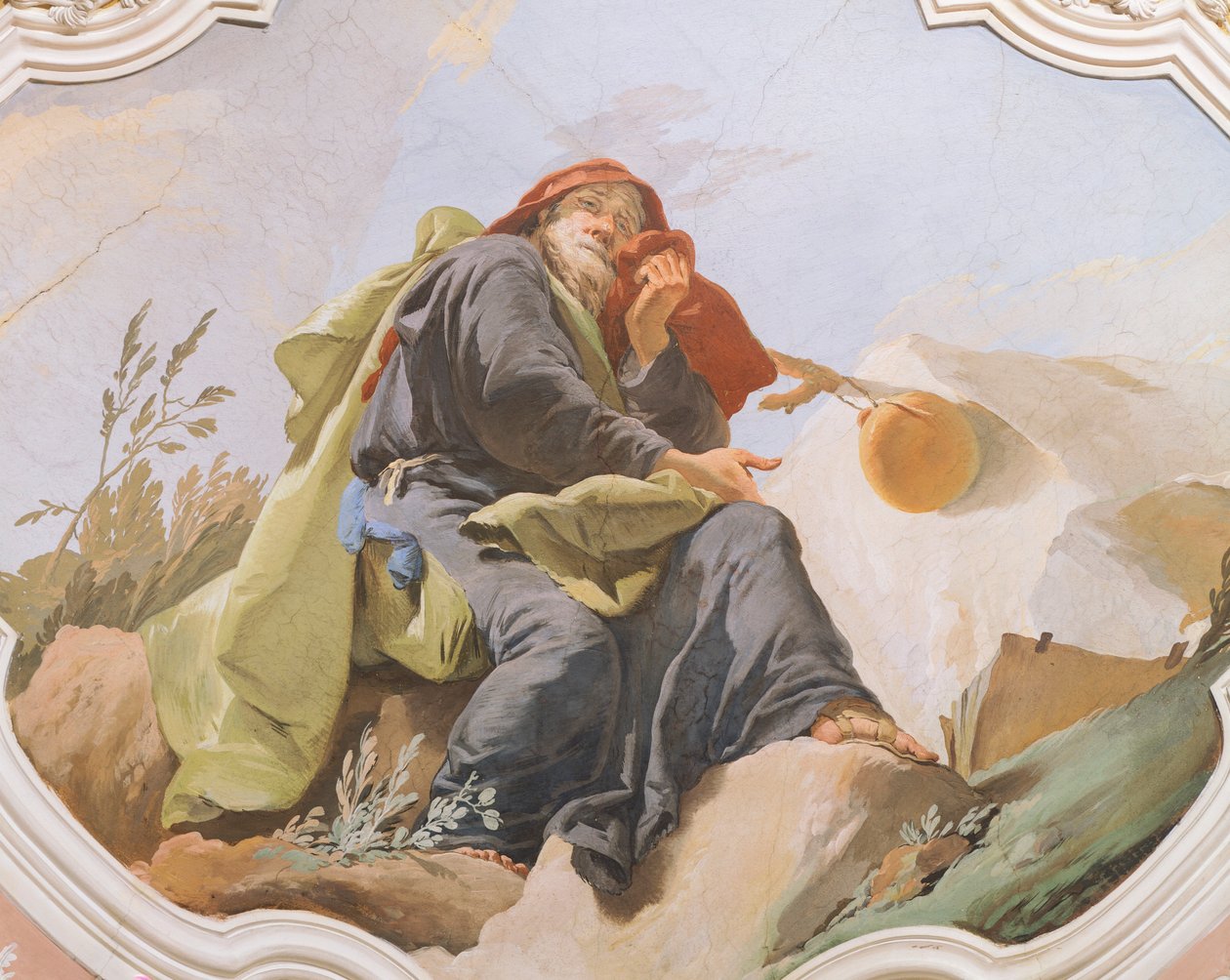 Profeetta Jesaja, Giambattista Tiepolo (1696-1770), fresko, Punaisen huoneen katto, Udinen arkkipiispan palatsi tekijältä Giovanni Battista Tiepolo