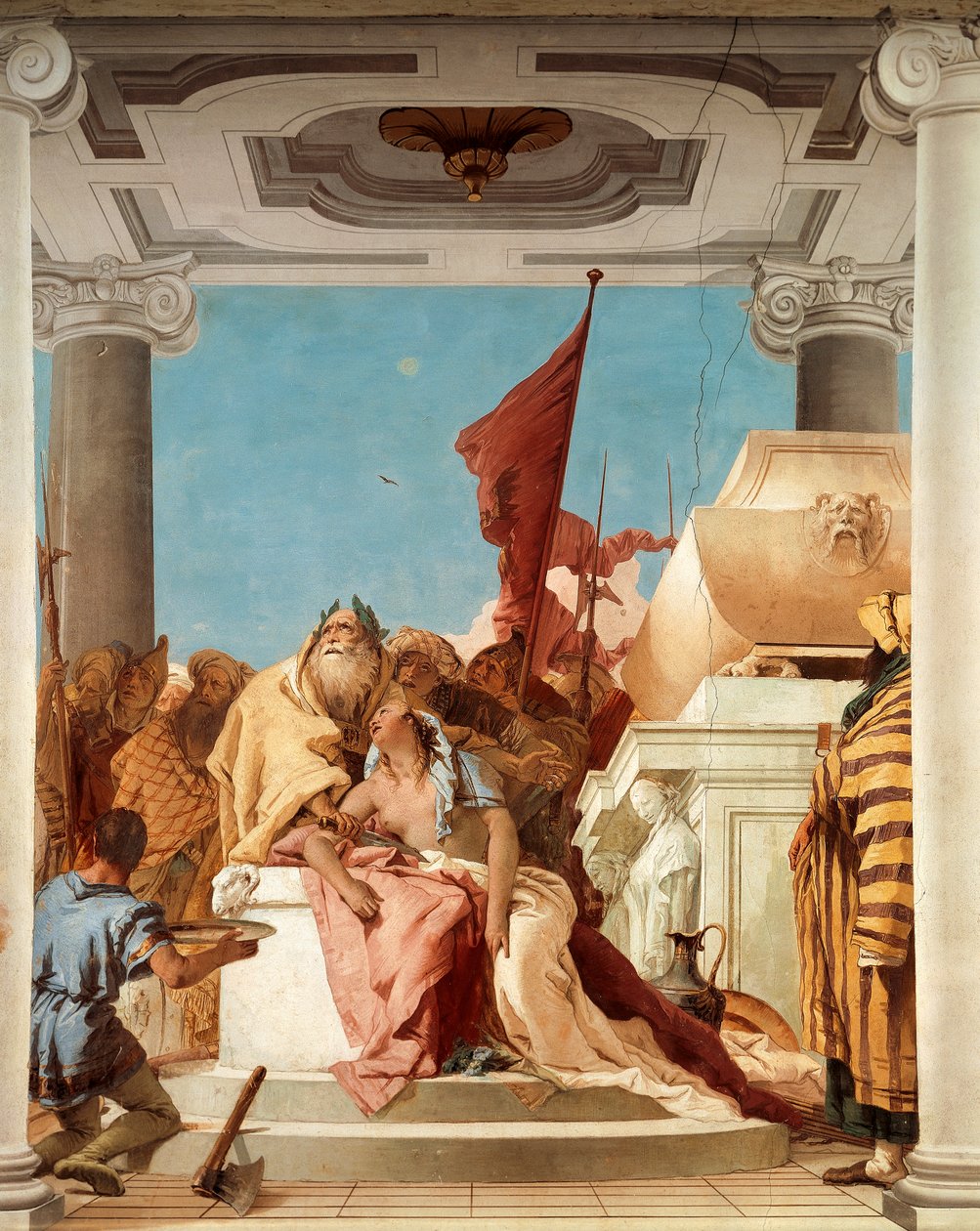Iphigenian uhri, Giambattista Tiepolo (1696-1770), fresko, yksityiskohta, Iphigenia-sali, Villa Valmarana 
