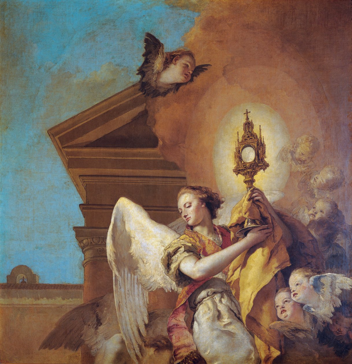 Visio Saint Pascual Bailónista, yksityiskohta eukaristian enkelin kantajasta tekijältä Giovanni Battista Tiepolo