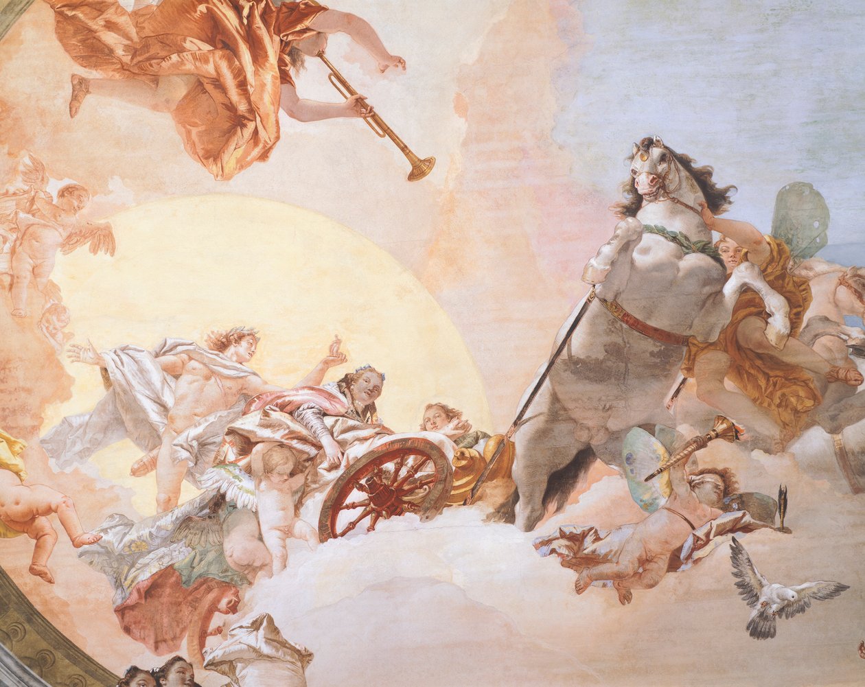 Giambattista Tiepolon (1696-1770) häälegoria, fresko, yksityiskohta, hääallegoriahuoneen katto, Ca 