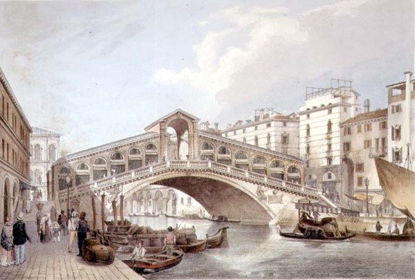 Ponte di Rialto, Venetsia, kaiverrus Lefevre (litho) tekijältä Giovanni Battista (after) Cecchini
