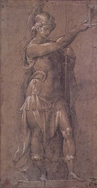 Minerva, n. 1605-09 (musta liitu korotettu valkoisella paperilla) tekijältä Giovanni Battista 1567 1633 Crespi