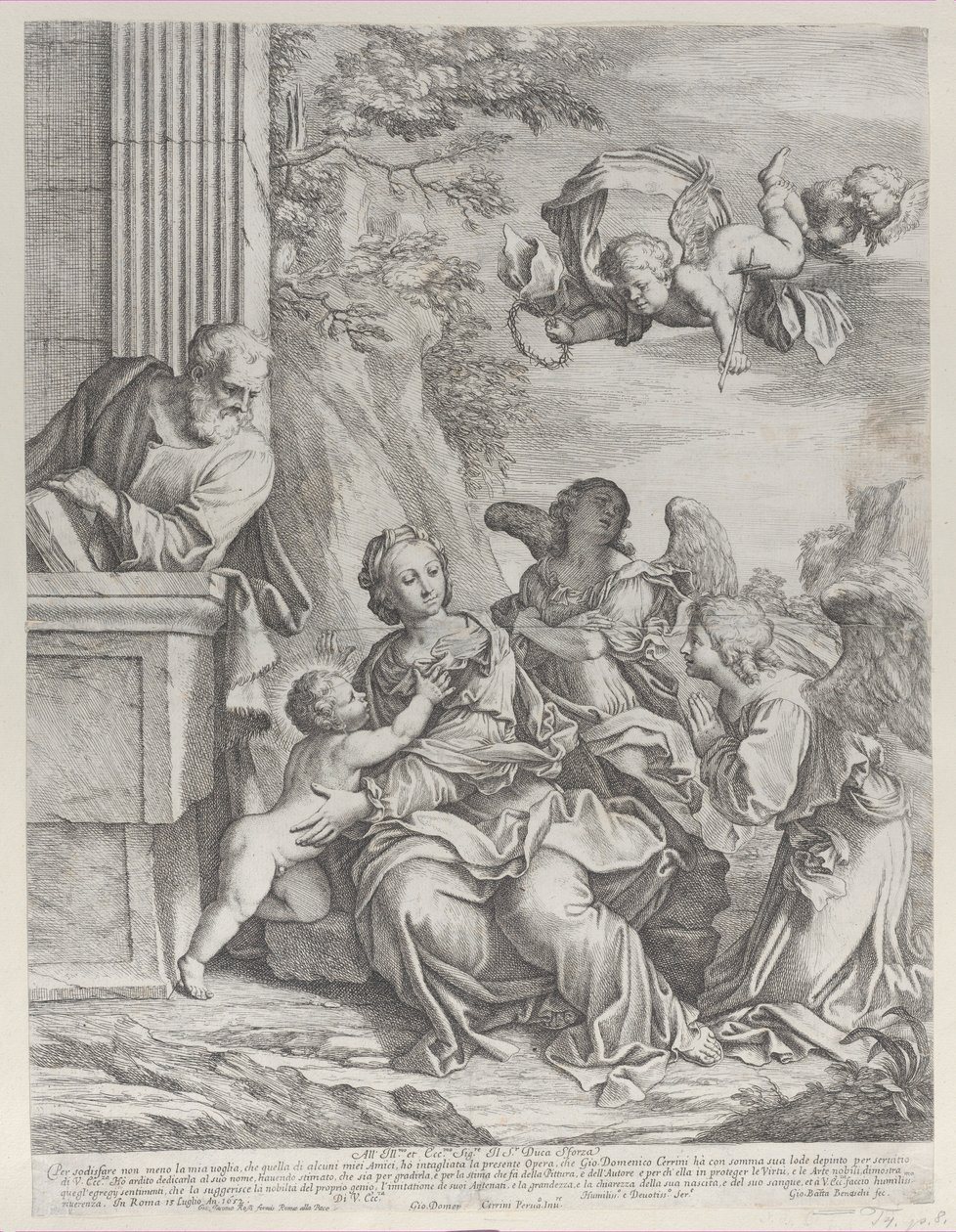 Pyhä perhe enkeleillä oikealla ja yläpuolella, 1652. tekijältä Giovanni Battista Beinaschi