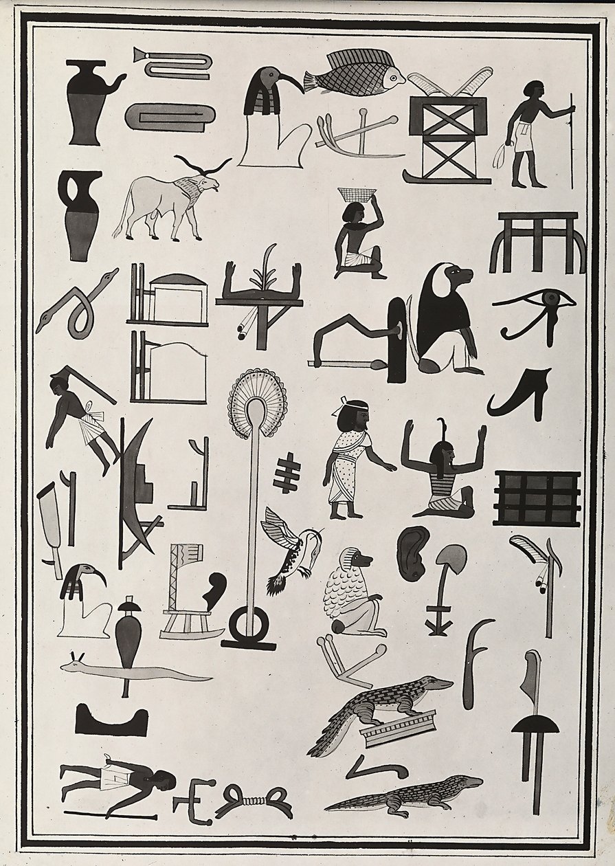 Piirustukset farao Psammetic I haudan sisältä olevista koristeista, Giovanni Battista Belzonin vuonna 1817 jäljentämä, Lontoon British Museumissa tekijältä Giovanni Battista Belzoni