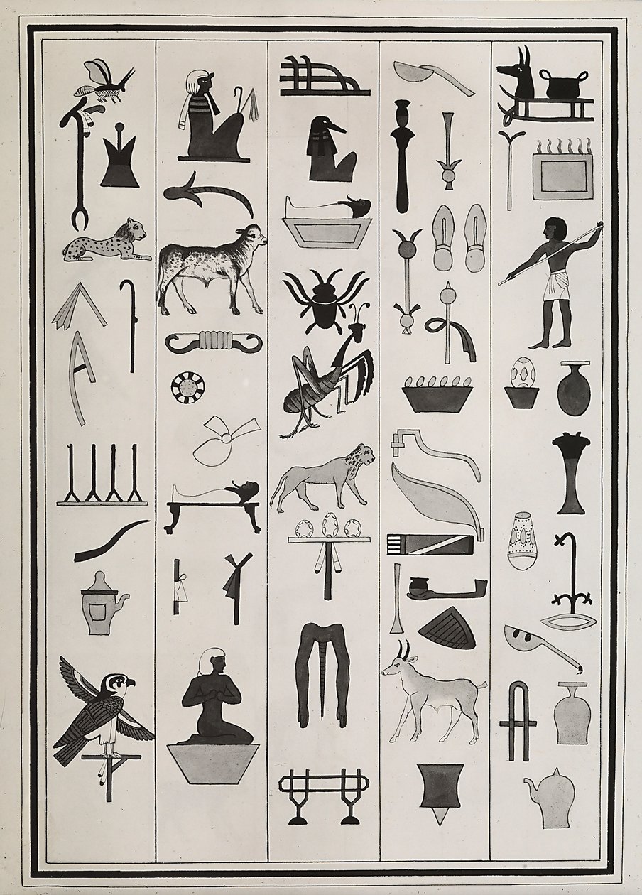 Piirustukset farao Psammetic I:n haudan sisältä olevista koristeista, Giovanni Battista Belzonin vuonna 1817 jäljentämä, Lontoon British Museumissa tekijältä Giovanni Battista Belzoni