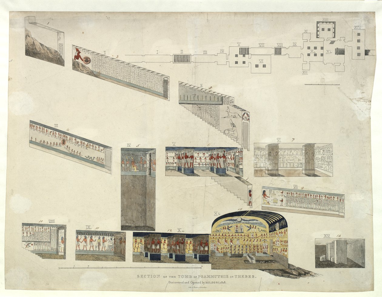 Osa Psammuthiksen haudasta Thebassa, jonka Belzoni löysi ja avasi vuonna 1818 tekijältä Giovanni Battista Belzoni