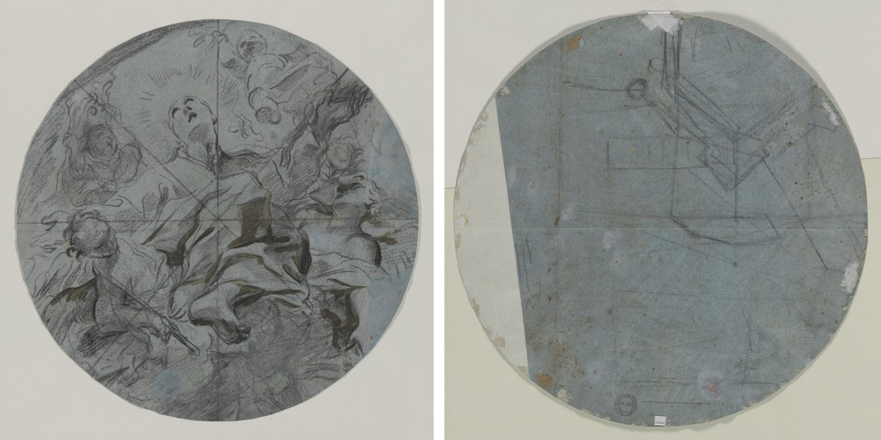 Pyhän apoteoosi (recto); Arkkitehtoninen luonnos(?) (käänteinen) tekijältä Giovanni Battista Benaschi