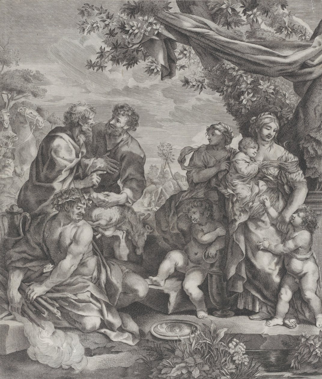 Allegorinen kohtaus uhrilampaalla, 1640-70. tekijältä Giovanni Battista Bonacina