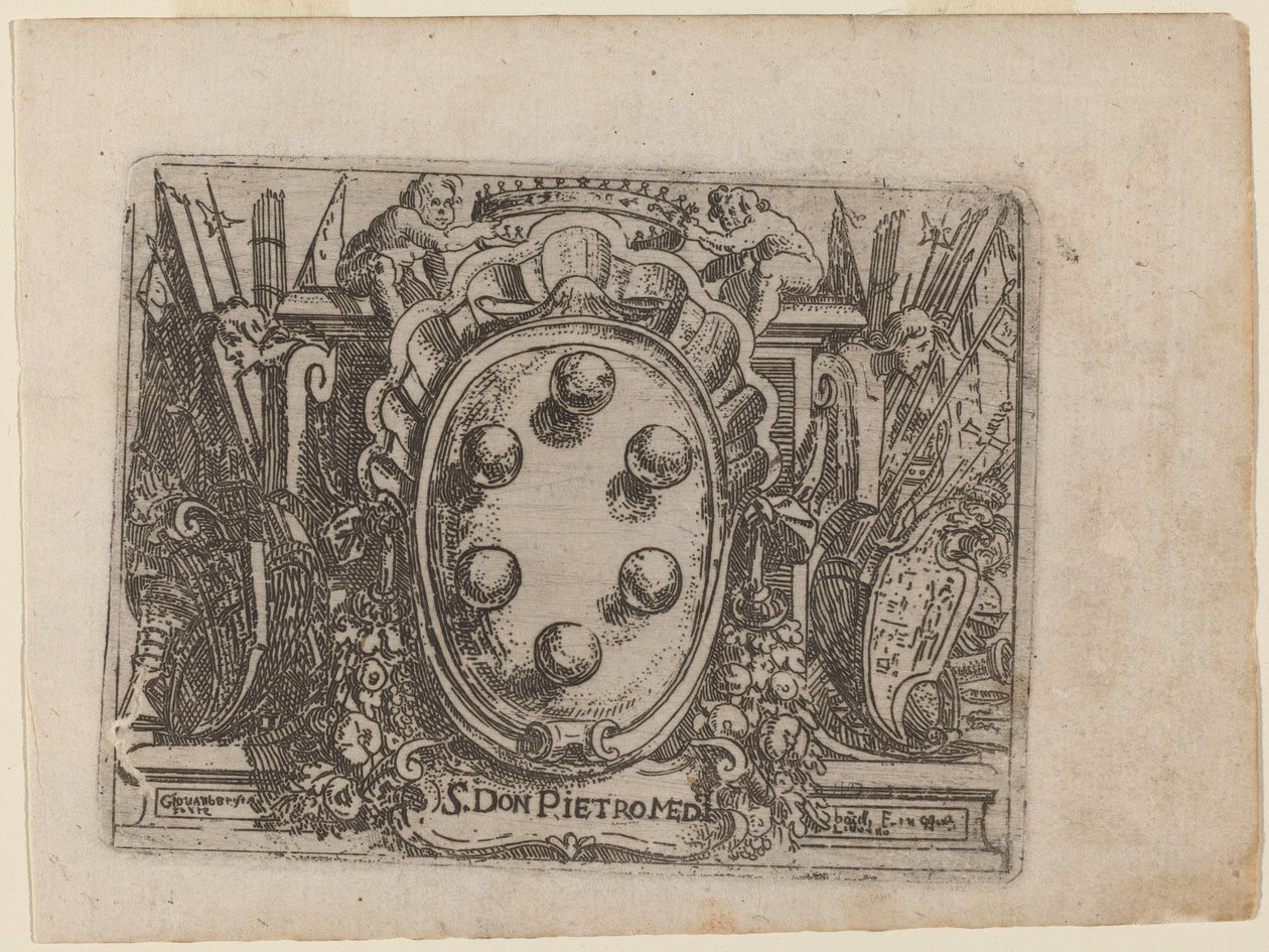 Omistus Don Pietro Medicille elokuvasta "Bizzarie di different figures" tekijältä Giovanni Battista Bracelli