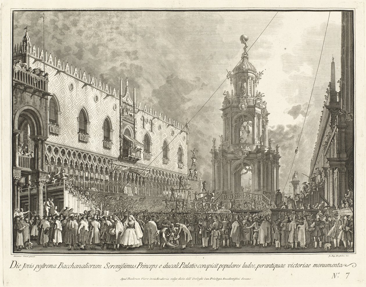 Doge osallistuu Fat Torstai -festivaaliin Piazzettassa, 17631766. tekijältä Giovanni Battista Brostoloni