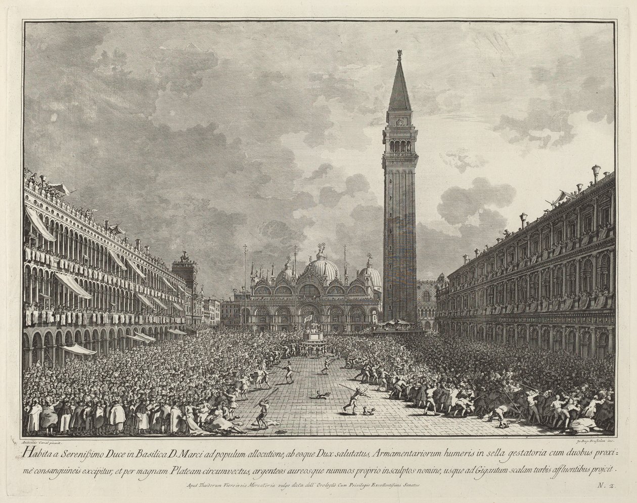 Dogea kuljetetaan Piazza San Marcon ympärillä, 17631766. tekijältä Giovanni Battista Brostoloni