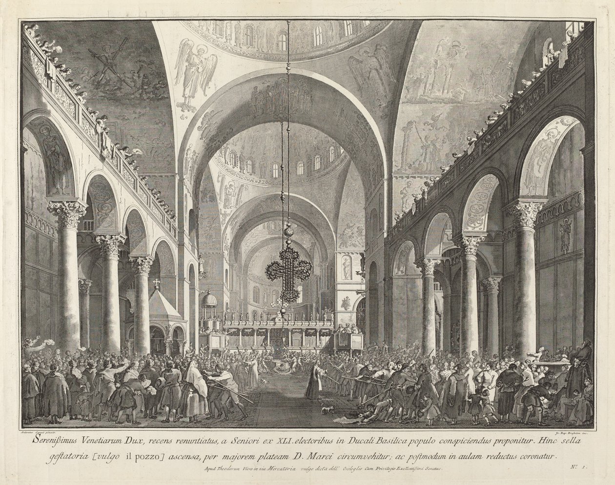Vastavalittu doge esiteltiin ihmisille San Marcossa, 17631766. tekijältä Giovanni Battista Brostoloni