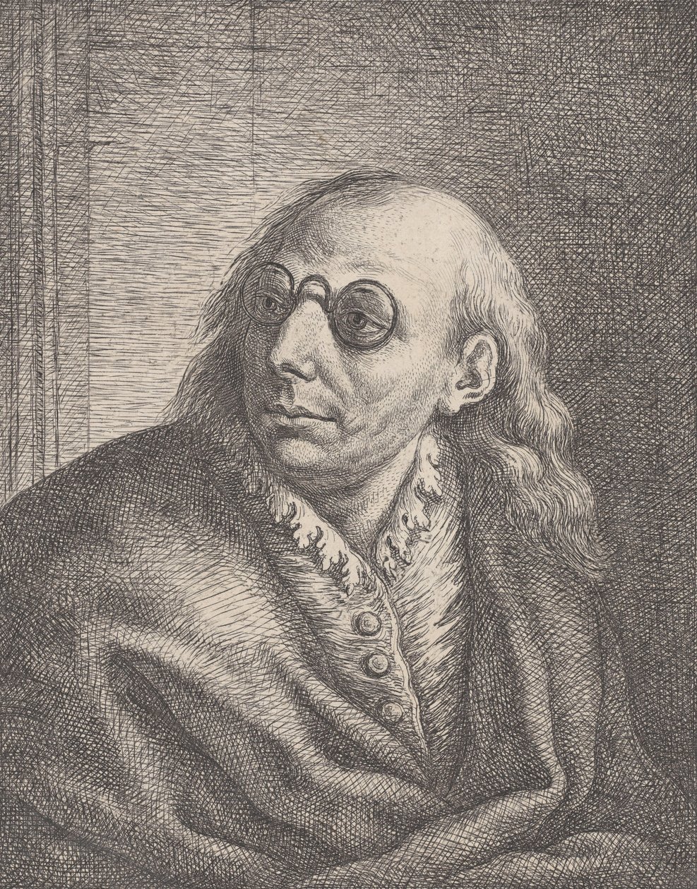 Luca Giordanon muotokuva, pyöreät silmälasit ja katso vasemmalle, 1692-1727., 1692-1727. tekijältä Giovanni Battista Catenaro