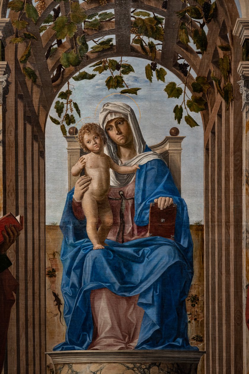 Valtaistuimella Madonna Jeesus-lapsen kanssa pyhien Jaakobin ja Hieromuksen välillä, yksityiskohta tekijältä Giovanni Battista Cima da Conegliano