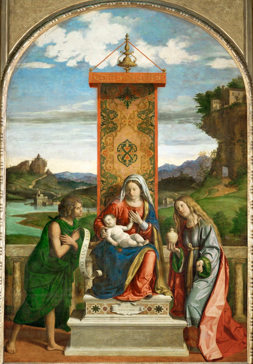 Neitsyt ja lapsi Pyhän Johannes Kastajan ja Pyhän Johannes Kastajan välissä
Saint Madeleine ... tekijältä Giovanni Battista Cima da Conegliano