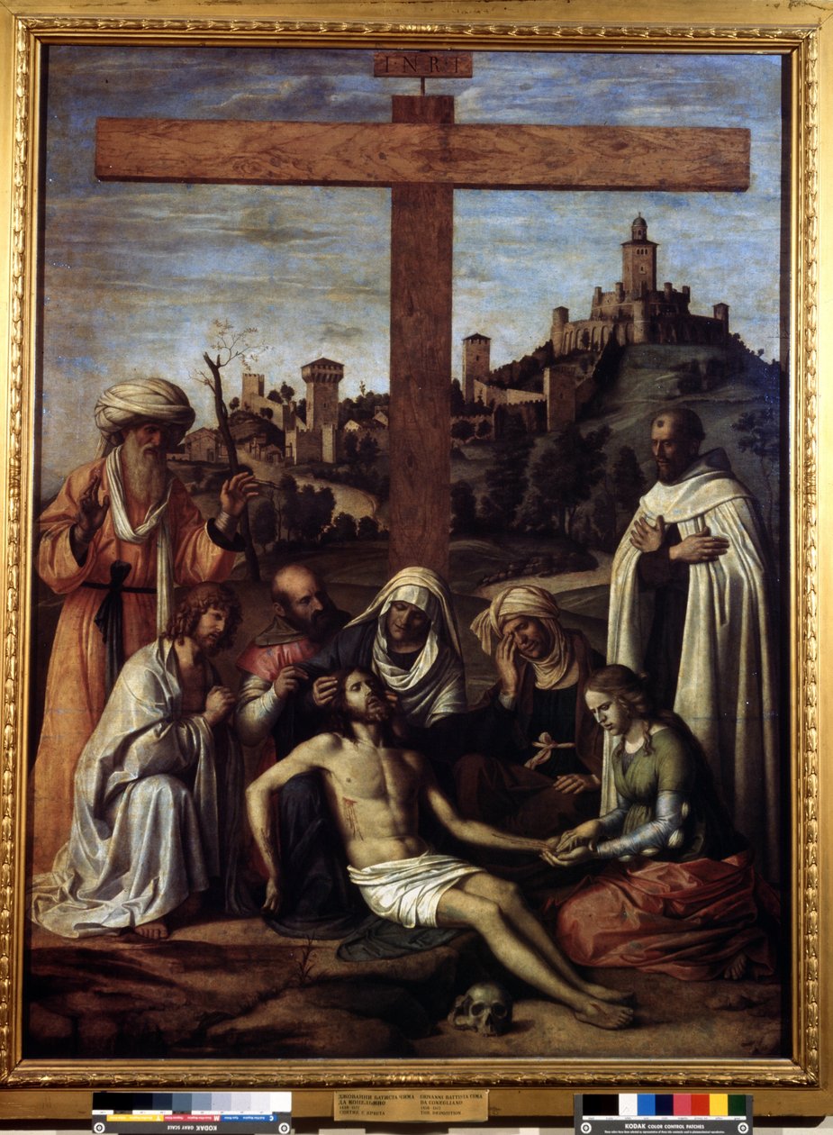 ""Lakkaus"" Kirjoitus ""INRI"" ristissä. Giovanni Battista Cima da Coneglianon (noin 1459-1517) maalaus 1500-luku Koko 199x148 cm Pushkin-museo, Moskova tekijältä Giovanni Battista Cima da Conegliano