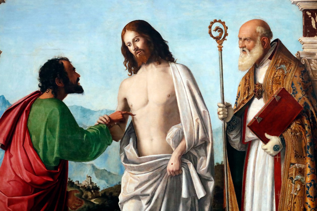 Pyhän Tuomaan uskottomuus tekijältä Giovanni Battista Cima da Conegliano