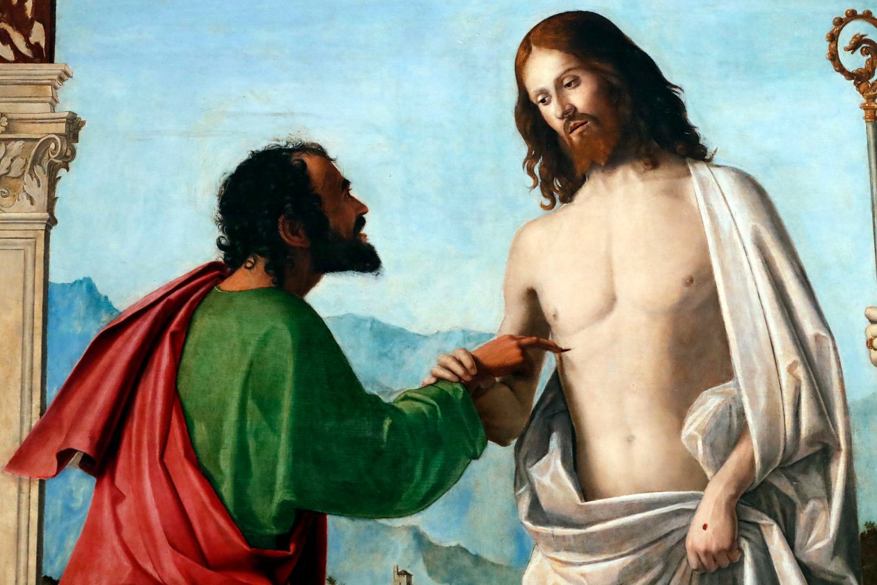 Pyhän Tuomaan uskottomuus tekijältä Giovanni Battista Cima da Conegliano