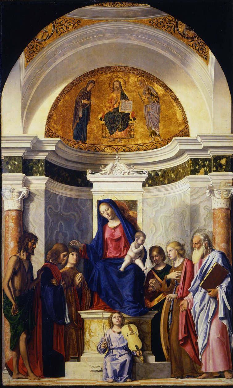 Verge i Nen amb els sants Joan Baptista, Cosme i Damià, Caterina i Pau, ca 1506-1507 finès tekijältä Giovanni Battista Cima da Conegliano