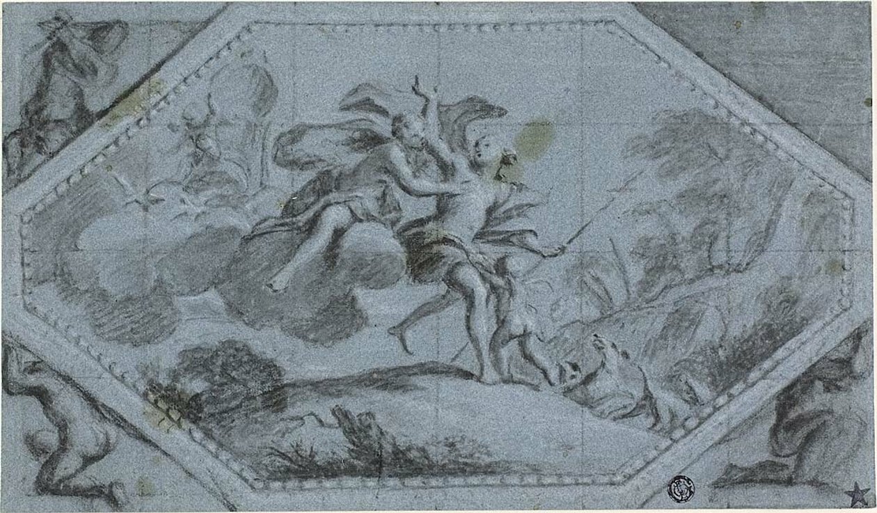 Kattokoriste Venus ja Adonis kanssa tekijältä Giovanni Battista Cipriani