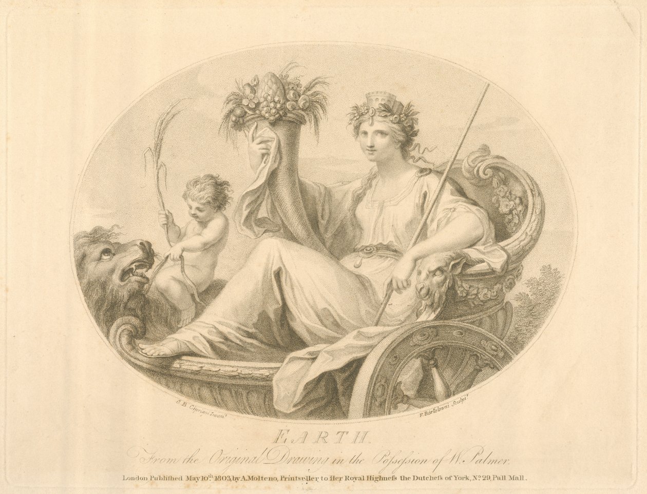 Maa, kaiverrettu Francescco Bartolozzi (1727-1815), julkaistu Lontoossa 1803 (litografia). tekijältä Giovanni Battista Cipriani