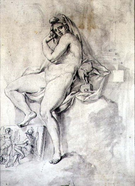 Veistoksen naishenkilöstö, n. 1770 (kynä ja muste paperille) tekijältä Giovanni Battista Cipriani