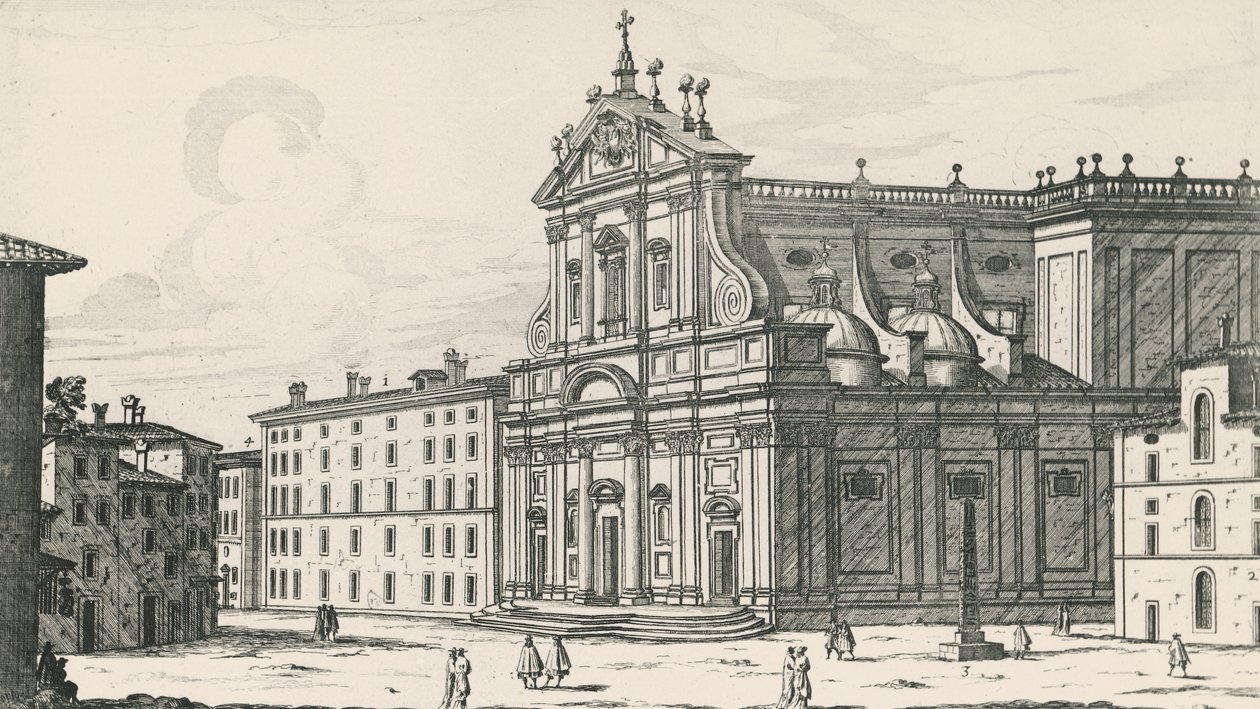 Pyhän Ignatiuksen Loyolan kirkko Campus Martiusissa, Roomassa, kaiverrus Giovanni Battista Falda (1640 tai 1643-1678), Italia tekijältä Giovanni Battista Falda
