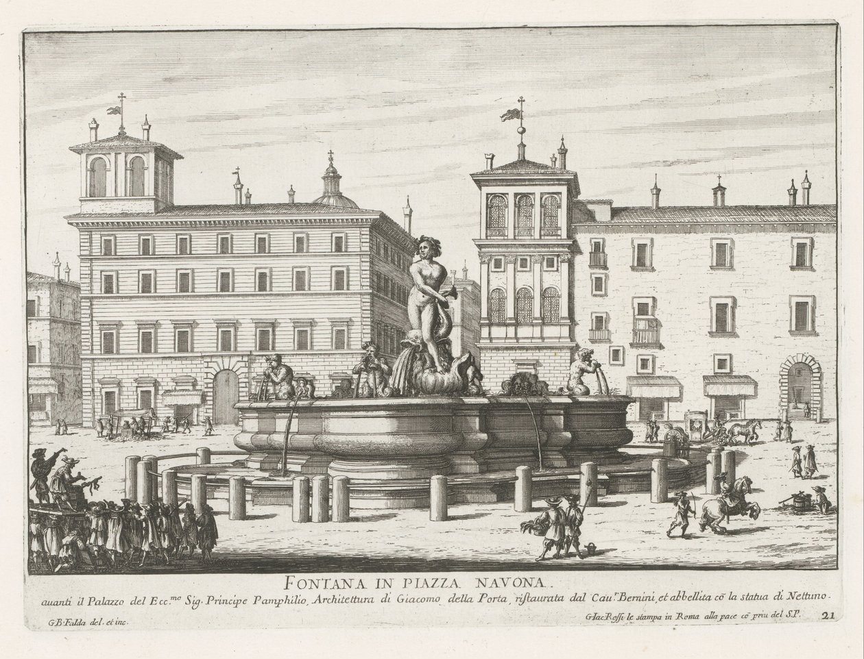 Fontana del Moro Piazza Navona te Roomassa Suihkulähde Piazza Navonalla (otsikko esineessä) Fountains of Rome (sarjan nimi) Fonteinen van Rome (sarjan nimi) tekijältä Giovanni Battista Falda