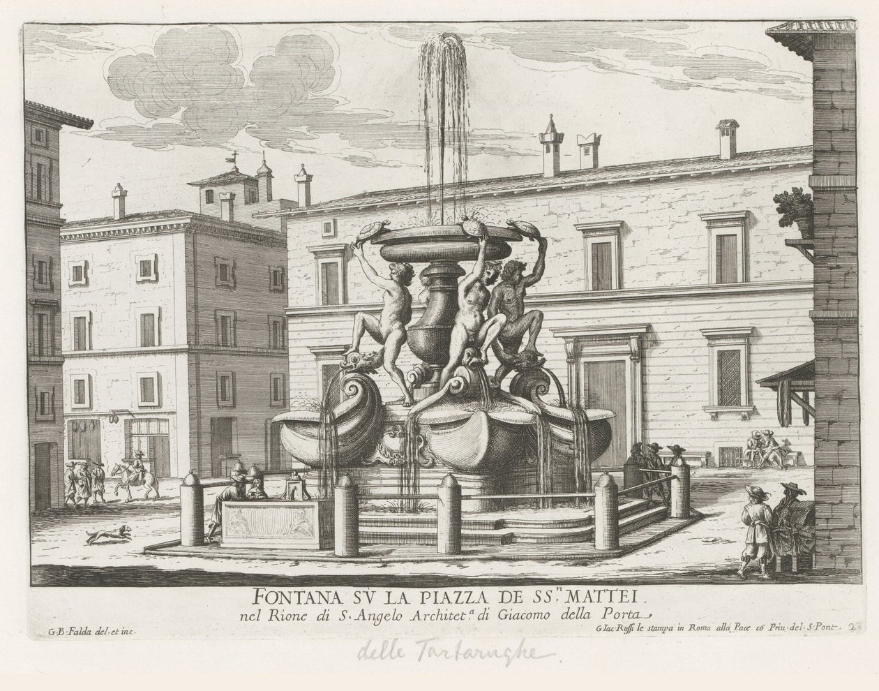 Kilpikonnan suihkulähde Piazza Mattei te Rome -aukiolla Suihkulähde Piazza de ss.ri Mattei -aukiolla (otsikko esineessä) Fountains of Rome (sarjan nimi) Fonteinen van Rome (sarjan nimi) tekijältä Giovanni Battista Falda