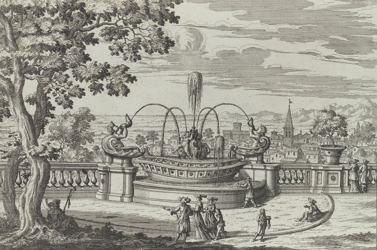 Belvederen suihkulähde Frascatissa ..., 1691 tai sen jälkeen. tekijältä Giovanni Battista Falda