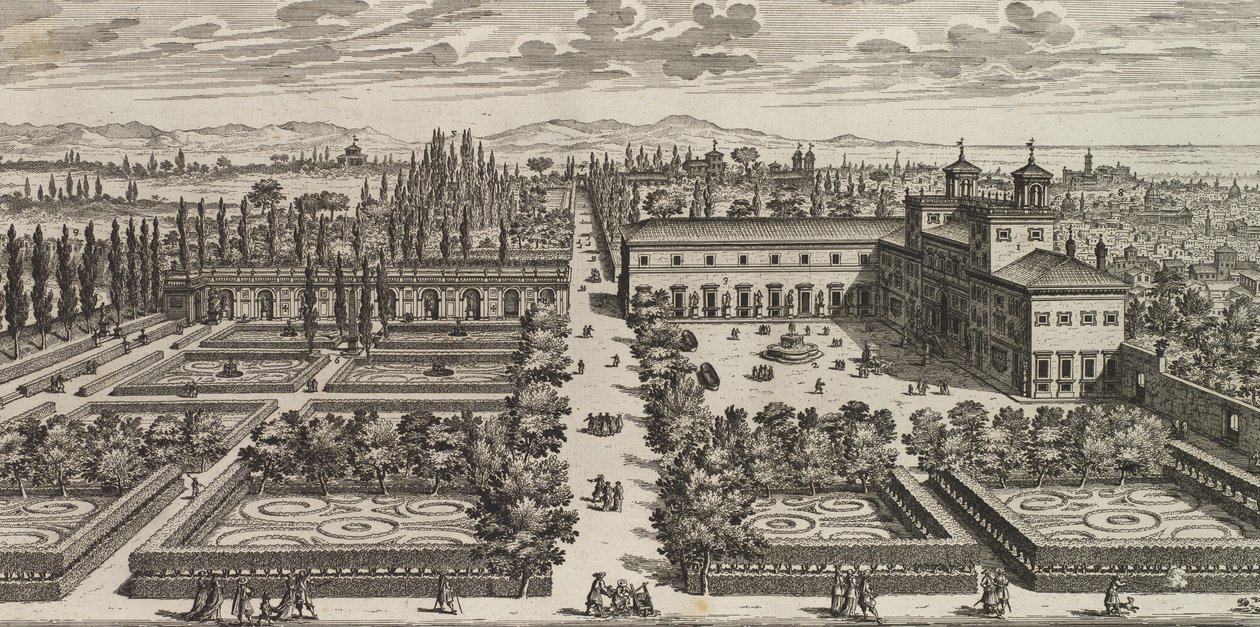 Näkymä Villa Mediciin, vuoden 1677 jälkeen. tekijältä Giovanni Battista Falda