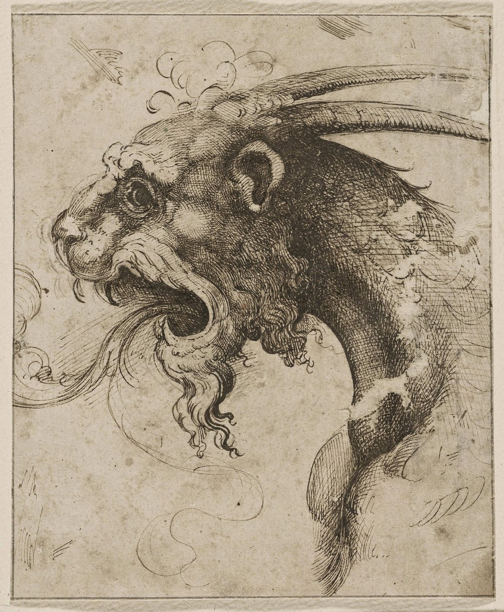 Chimera par Francon (nimeltään Semolei) pää (kynä, ruskea intialainen muste paperilla) tekijältä Giovanni Battista Franco