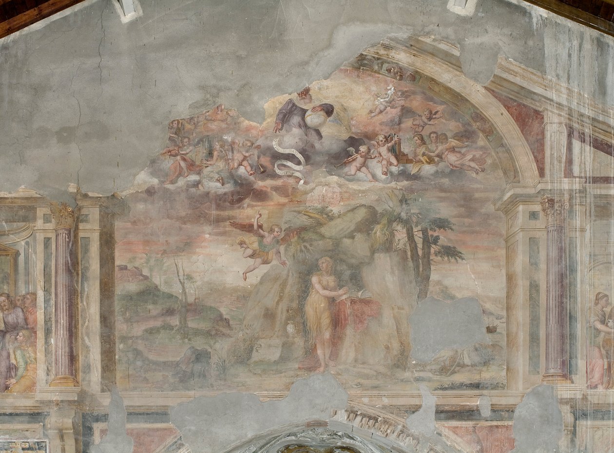 Maria Magdaleena autiomaassa, yksityiskohta numerosta 3496121 (fresko) tekijältä Giovanni Battista Guerinoni